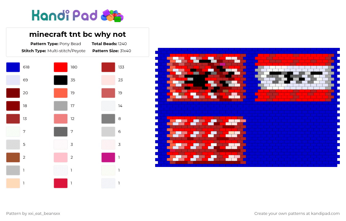 minecraft tnt bc why not - Pony Bead Pattern by xxi_eat_beansxx on Kandi Pad - purple,red