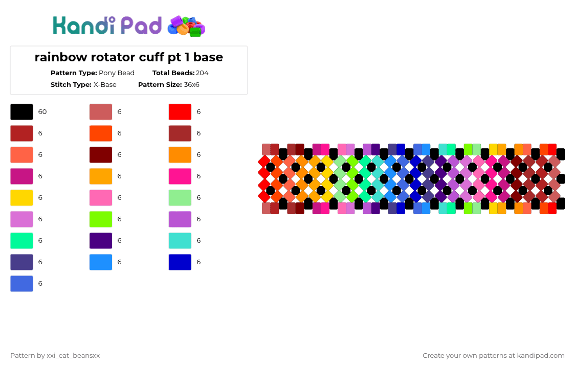 rainbow rotator cuff pt 1 base - Pony Bead Pattern by xxi_eat_beansxx on Kandi Pad - red,pink,purple,xbase,rainbow,cuff,rotator cuff,rotator