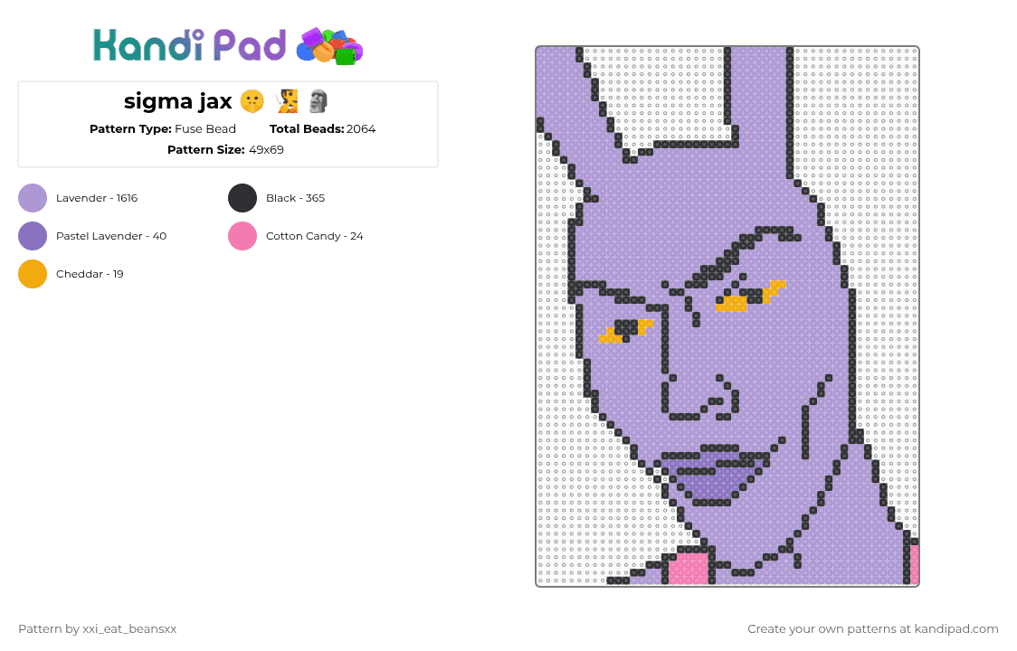 sigma jax 🤫 🧏 🗿 - Fuse Bead Pattern by xxi_eat_beansxx on Kandi Pad - pink,perler beads,fuse beads