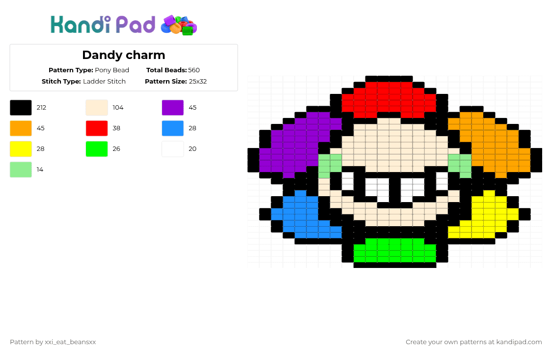 Dandy charm - Pony Bead Pattern by xxi_eat_beansxx on Kandi Pad - red,purple,orange,beige