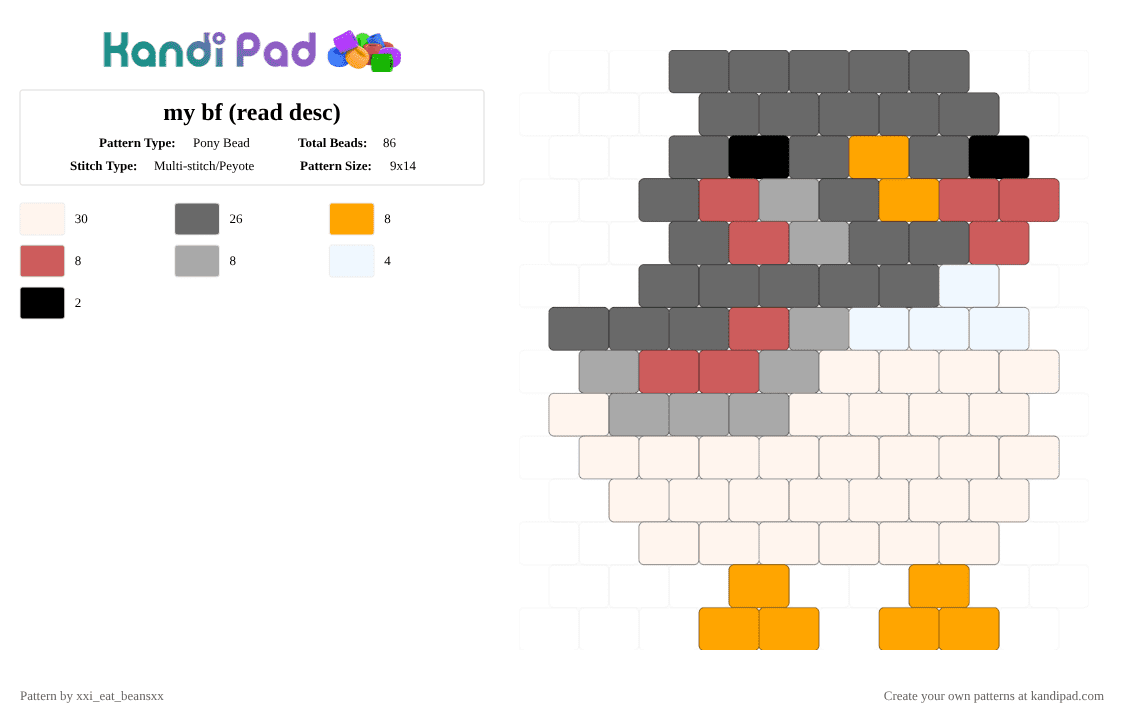 my friend (read desc) - Pony Bead Pattern by xxi_eat_beansxx on Kandi Pad - gray,peyote stitch,birb,finch,bird,trans,bf