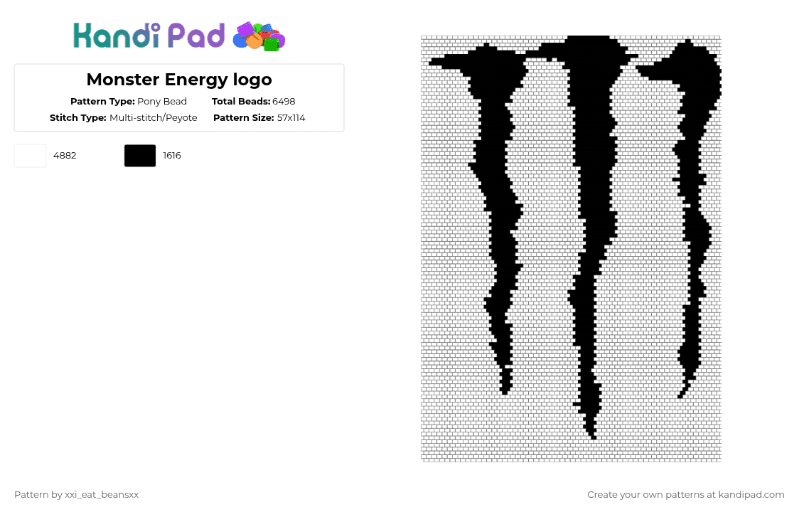 Monster Energy logo - Pony Bead Pattern by xxi_eat_beansxx on Kandi Pad - white