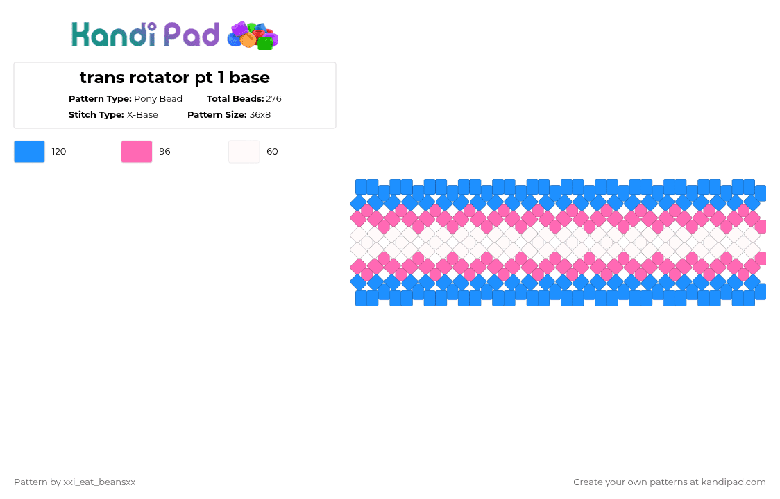 trans rotator pt 1 base - Pony Bead Pattern by xxi_eat_beansxx on Kandi Pad - light blue,pink,xbase,trans,lgbt,lgbtq,transgnder,rotator,rotator cuff