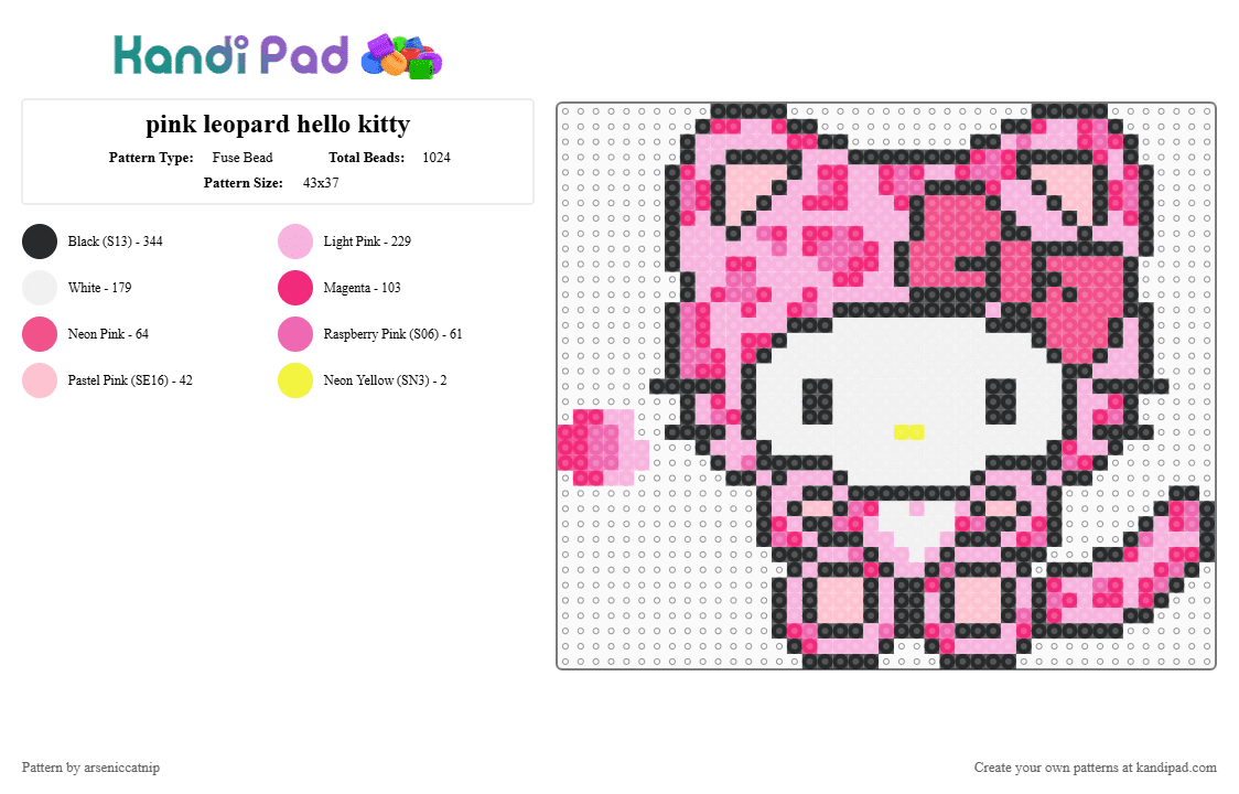 pink leopard hello kitty - Fuse Bead Pattern by arseniccatnip on Kandi Pad - pink