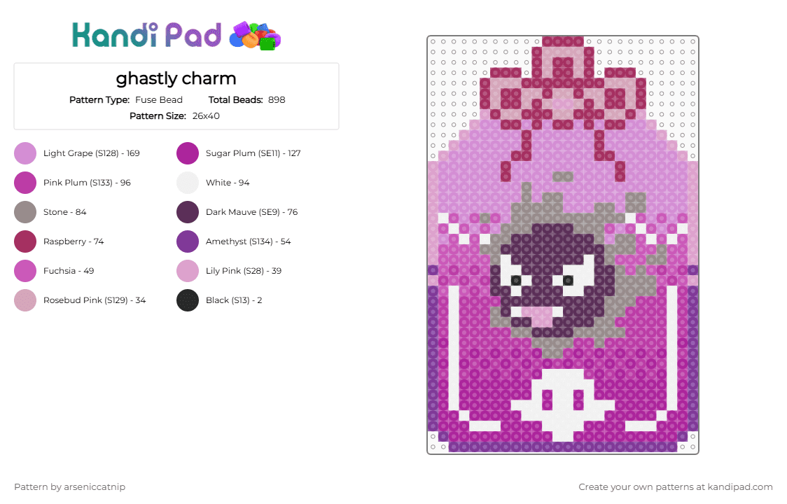 ghastly charm - Fuse Bead Pattern by arseniccatnip on Kandi Pad - pink