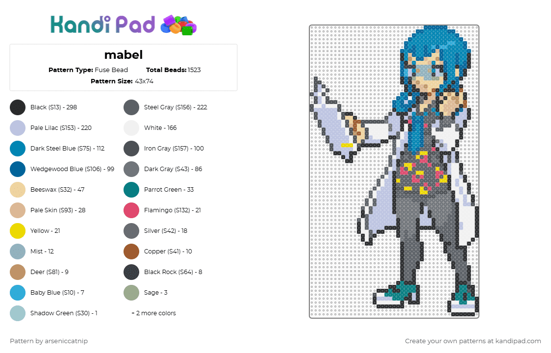 mabel - Fuse Bead Pattern by arseniccatnip on Kandi Pad - light blue,purple,gray,colorful