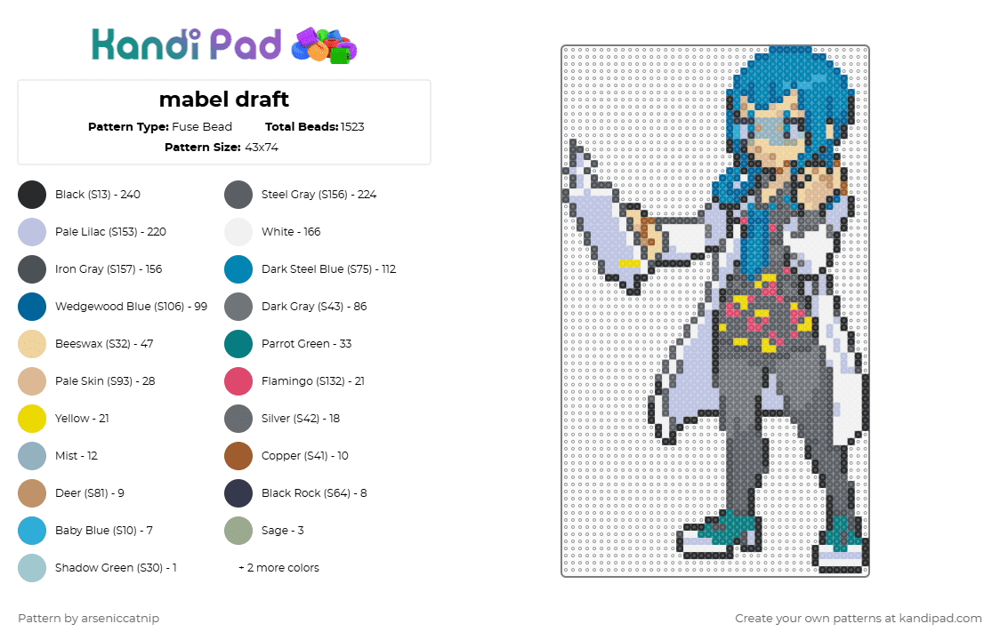mabel draft - Fuse Bead Pattern by arseniccatnip on Kandi Pad - light blue,purple,gray,colorful