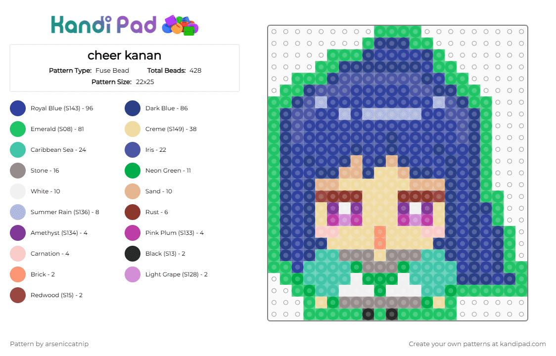 cheer kanan - Fuse Bead Pattern by arseniccatnip on Kandi Pad - green,beige,blue,purple