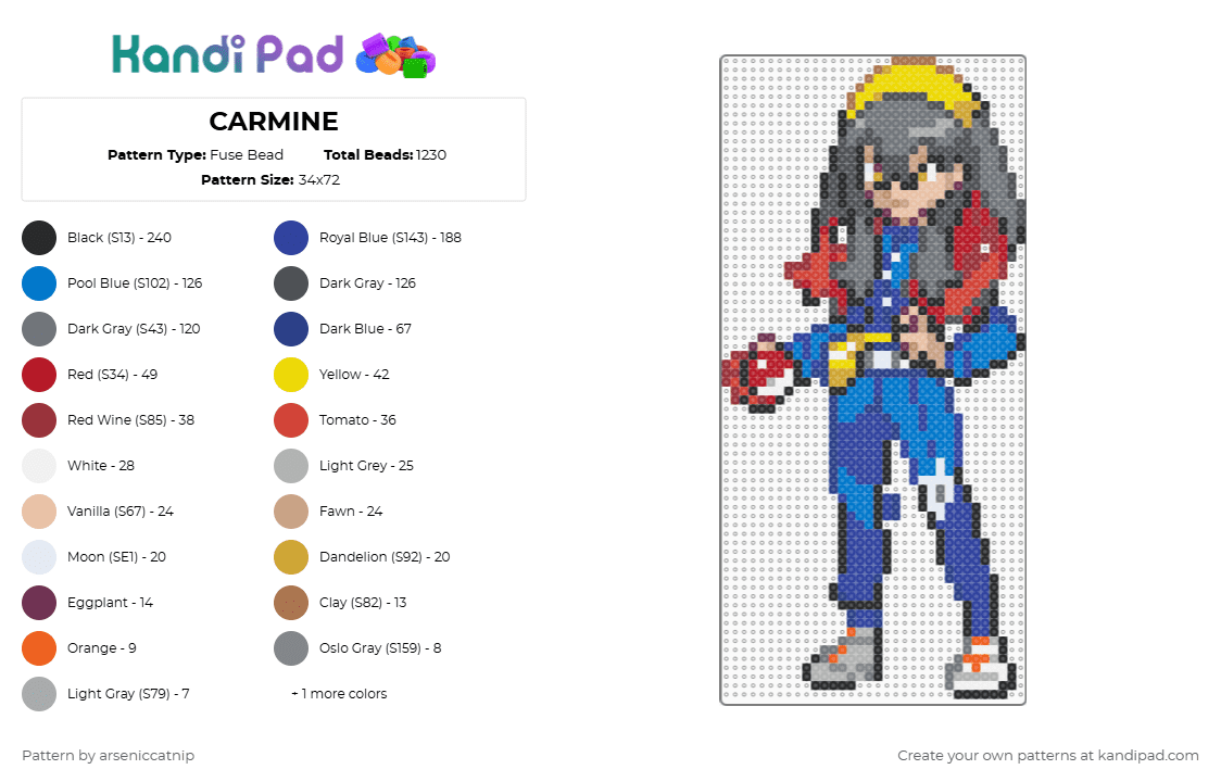 CARMINE - Fuse Bead Pattern by arseniccatnip on Kandi Pad - gray,purple,blue,red