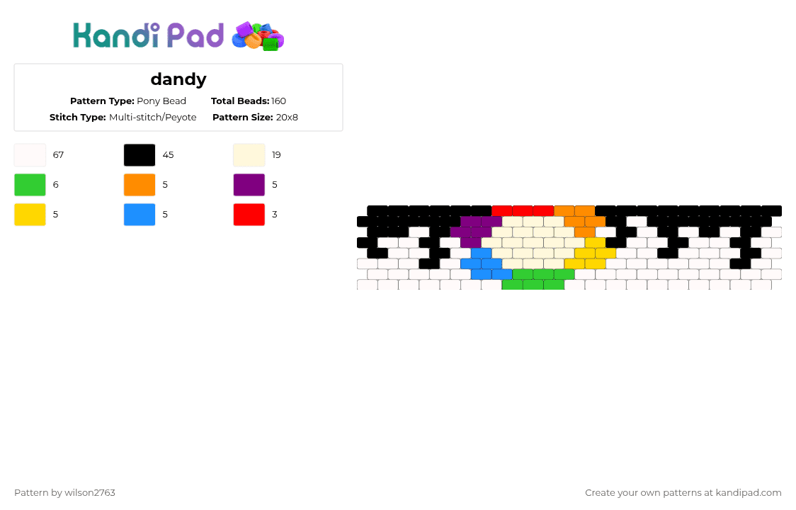 dandy - Pony Bead Pattern by wilson2763 on Kandi Pad - white,pink,light blue,colorful