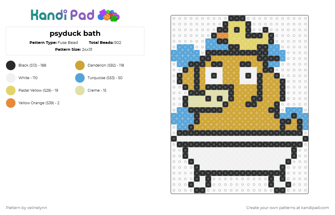 psyduck bath - Fuse Bead Pattern by celinelynn on Kandi Pad - orange