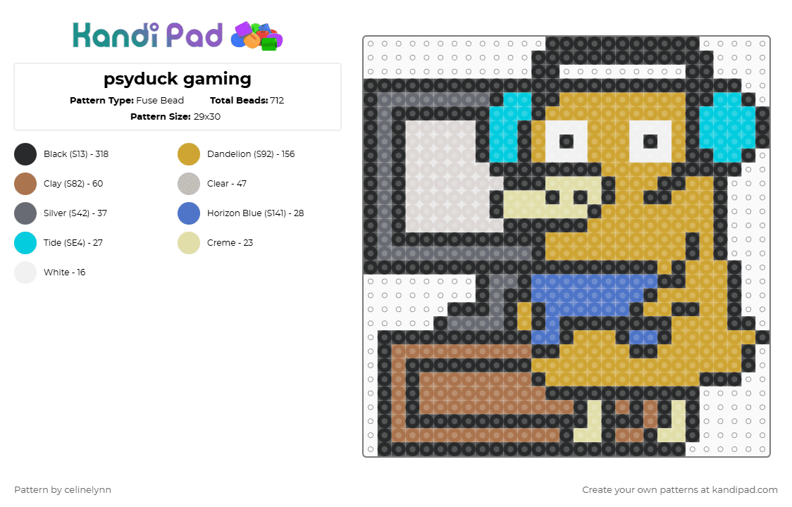 psyduck gaming - Fuse Bead Pattern by celinelynn on Kandi Pad - black,orange,tan