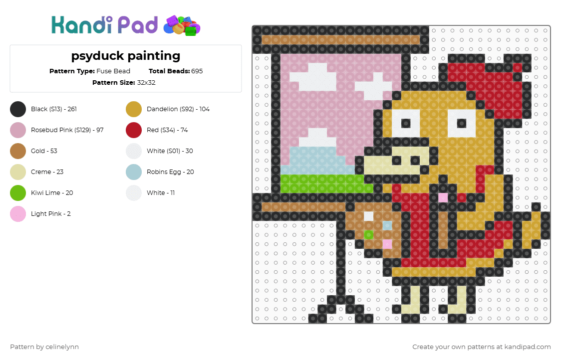 psyduck painting - Fuse Bead Pattern by celinelynn on Kandi Pad - pink,orange,red,tan