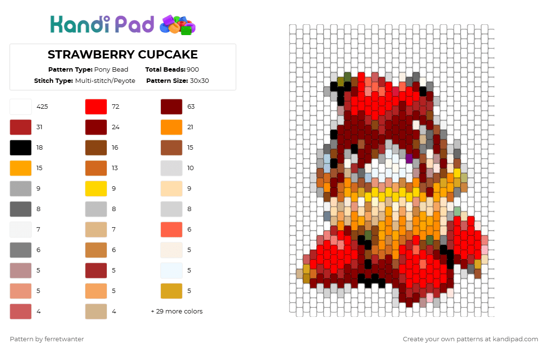 STRAWBERRY CUPCAKE - Pony Bead Pattern by ferretwanter on Kandi Pad - cotddeserts
