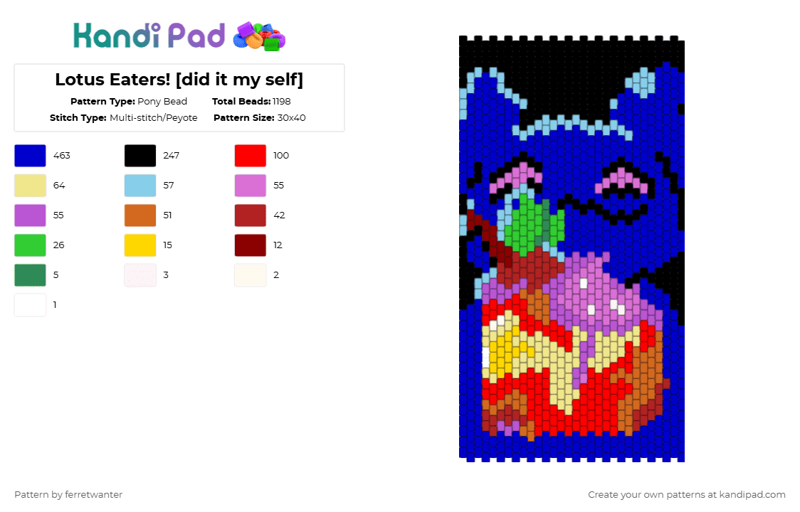 Lotus Eaters! [did it my self] - Pony Bead Pattern by ferretwanter on Kandi Pad - purple,red