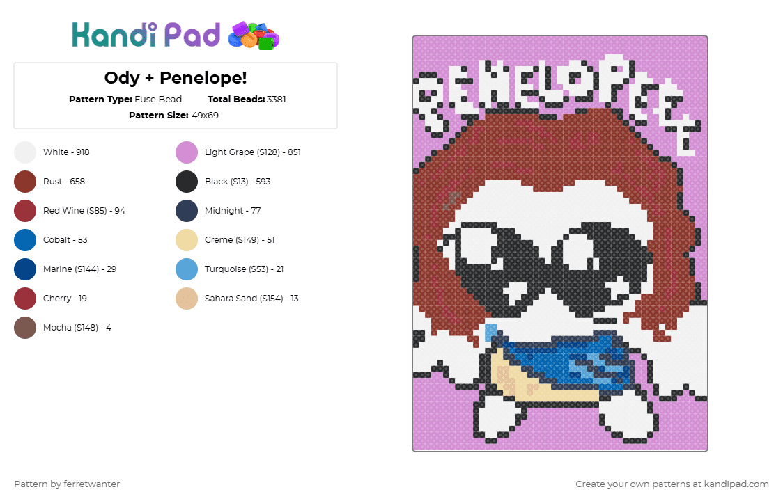 Ody + Penelope! - Fuse Bead Pattern by ferretwanter on Kandi Pad - red,pink