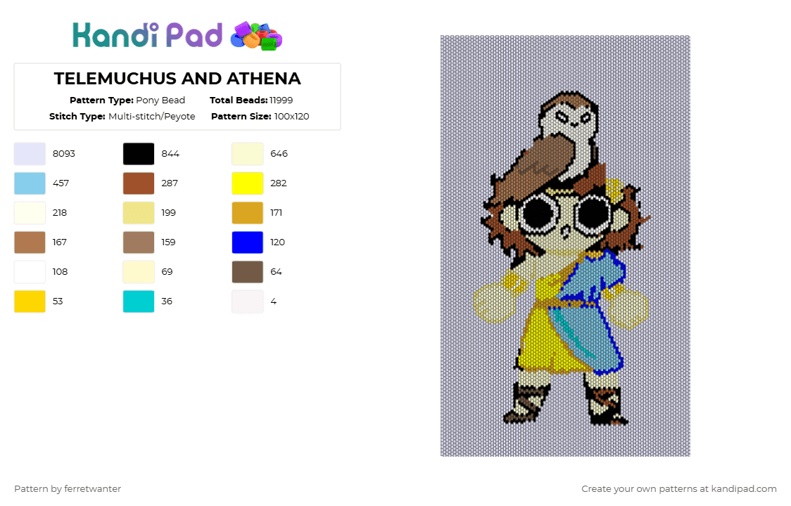 TELEMUCHUS AND ATHENA - Pony Bead Pattern by ferretwanter on Kandi Pad - white,yellow,light blue,tan