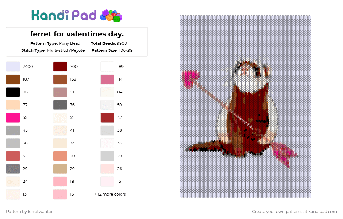 ferret for valentines day. - Pony Bead Pattern by ferretwanter on Kandi Pad - white,beige,red,brown