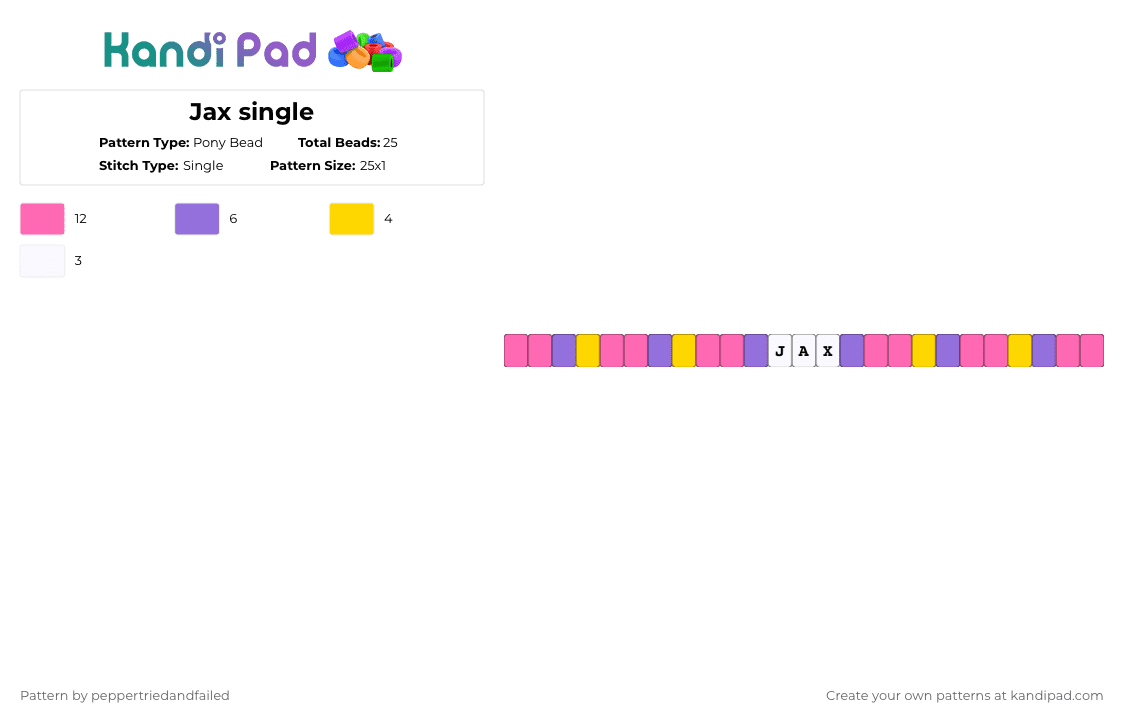 Jax single - Pony Bead Pattern by peppertriedandfailed on Kandi Pad - pink,jax,tadc,the amazng digital circus,character,single