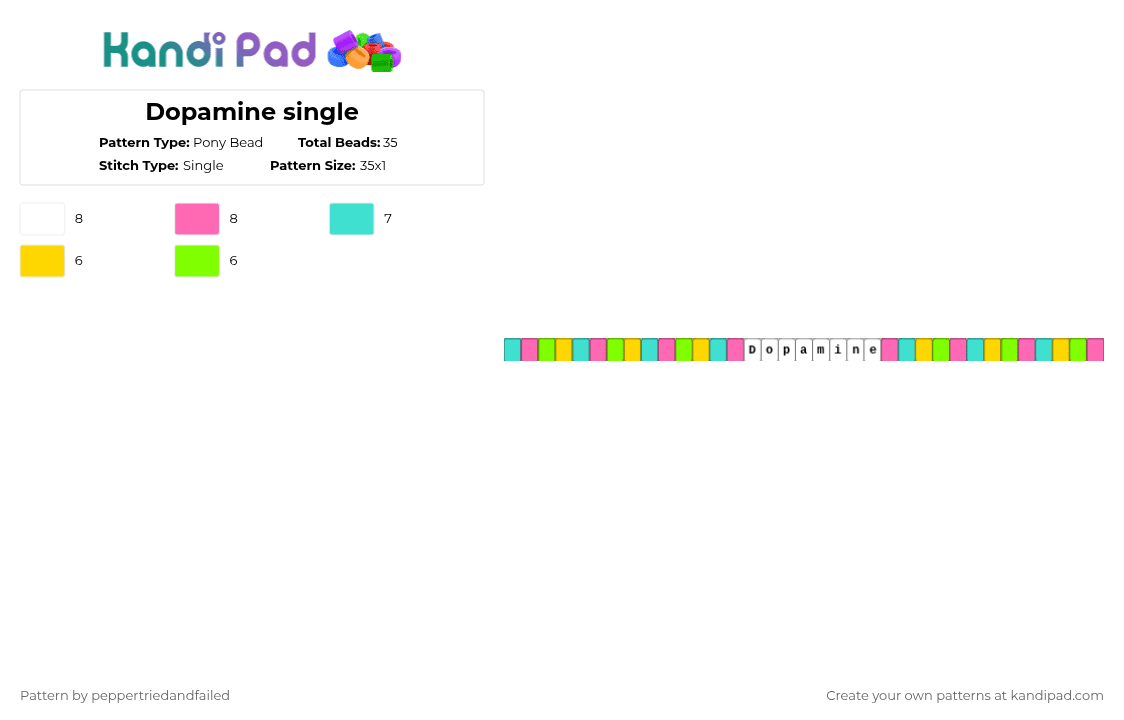 Dopamine single - Pony Bead Pattern by peppertriedandfailed on Kandi Pad - pink,light blue,colorful,bright,kidcore,clowcore,green,yellow,blue