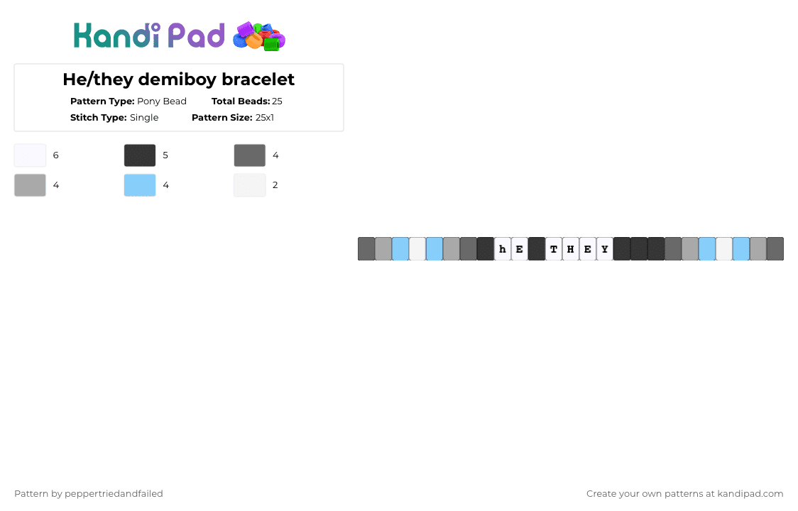 He/they demiboy bracelet - Pony Bead Pattern by peppertriedandfailed on Kandi Pad - gray,beige,light blue,demiboy,pronouns,lgbtqia,flag,enby,demi