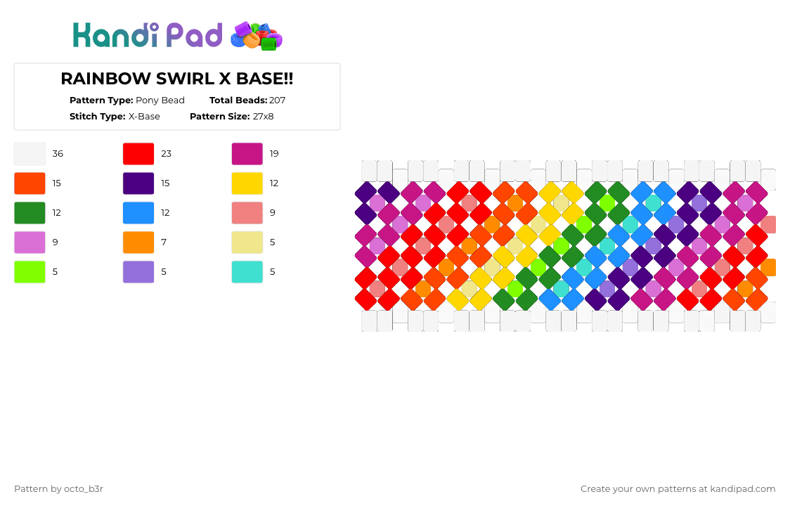 RAINBOW SWIRL X BASE!! - Pony Bead Pattern by octo_b3r on Kandi Pad - red,purple,pink,rainbow,2020,clouds,lgbtq,yipee
