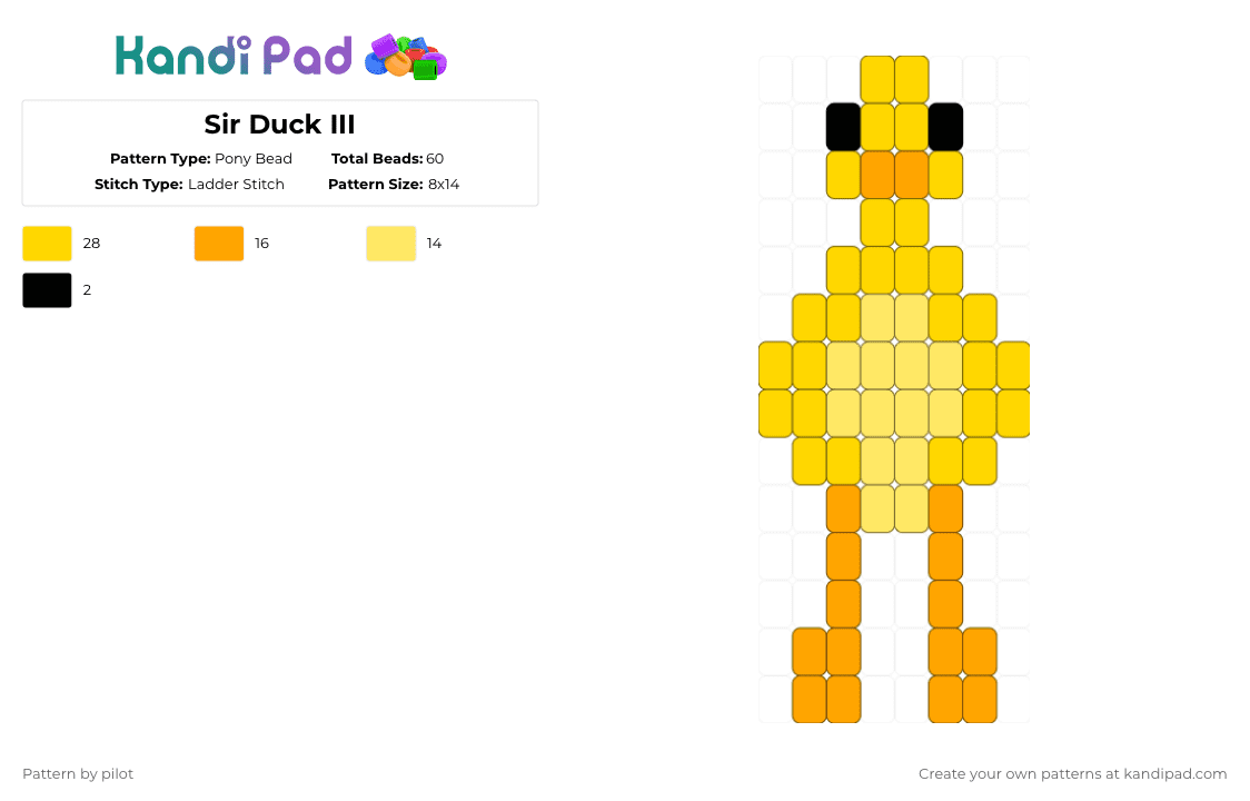 Sir Duck III - Pony Bead Pattern by pilot on Kandi Pad - yellow,orange