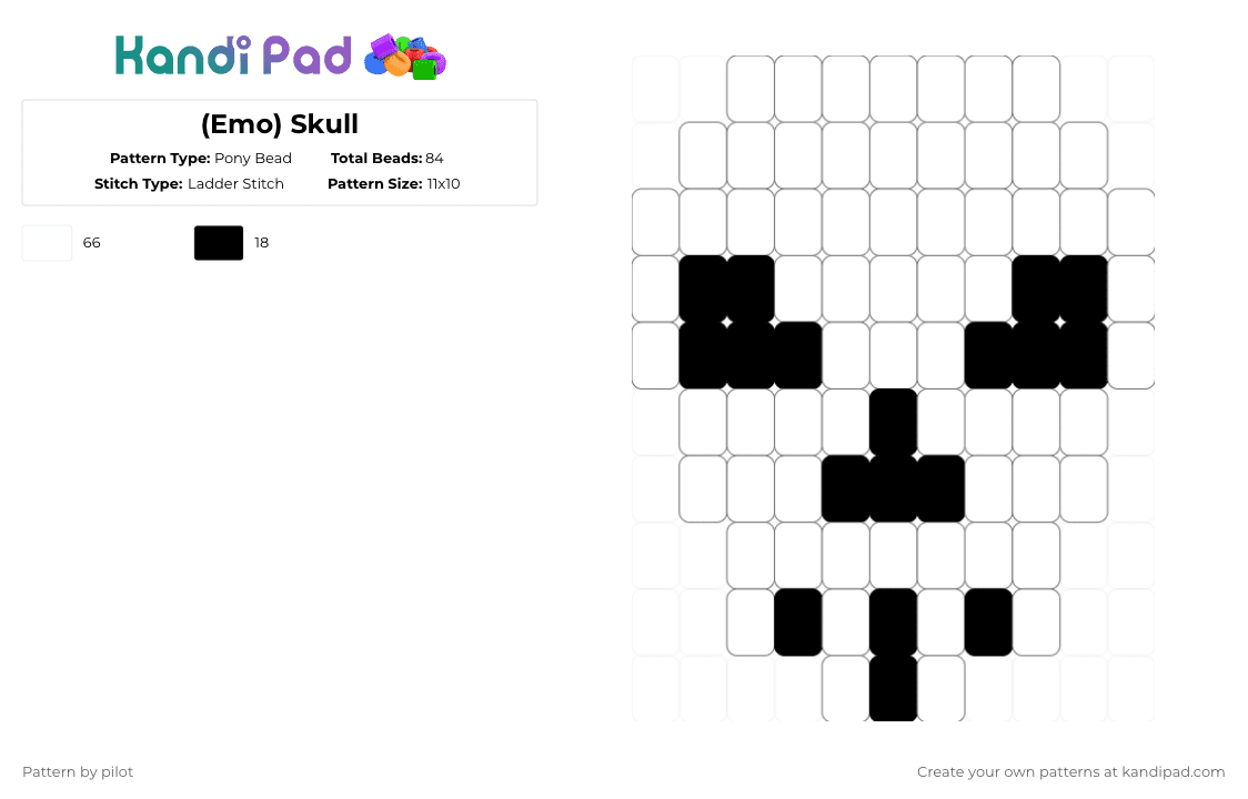 (Emo) Skull - Pony Bead Pattern by pilot on Kandi Pad - white