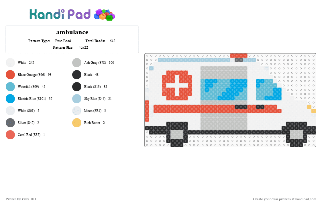 ambulance - Fuse Bead Pattern by kaky_011 on Kandi Pad - beige, light blue, red, white