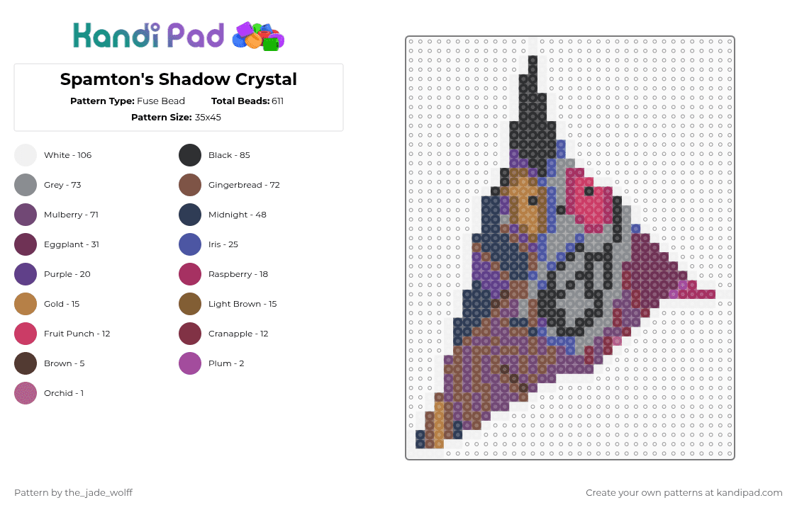 Spamton\'s Shadow Crystal - Fuse Bead Pattern by the_jade_wolff on Kandi Pad - pink, purple, tan