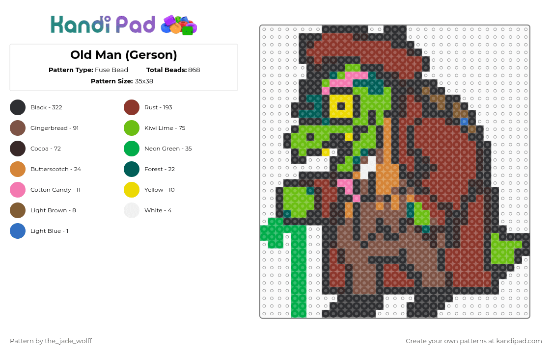Old Man (Gerson) - Fuse Bead Pattern by the_jade_wolff on Kandi Pad - red,brown,green,tan
