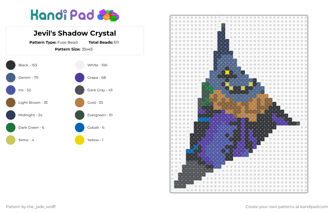 Jevil's Shadow Crystal Fuse Bead Pattern - Kandi Pad | Kandi Patterns ...