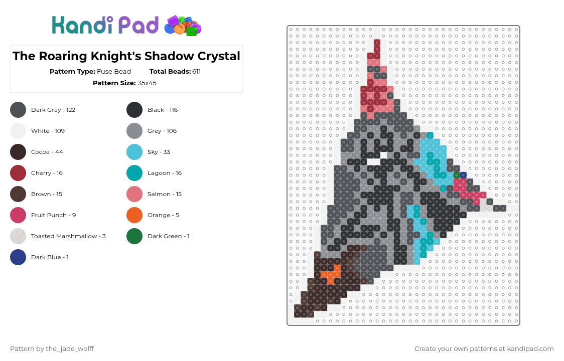 The Roaring Knight\'s Shadow Crystal - Fuse Bead Pattern by the_jade_wolff on Kandi Pad - gray,brown,light blue