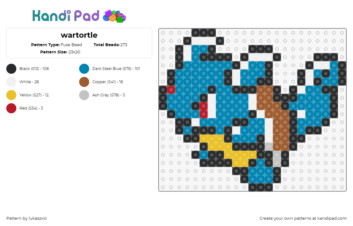 wartortle - Fuse Bead Pattern by lukaszxiii on Kandi Pad - wartortle,pokemon,squirtle,evolution,playful,tail,fluffy,blue,evolution,journey