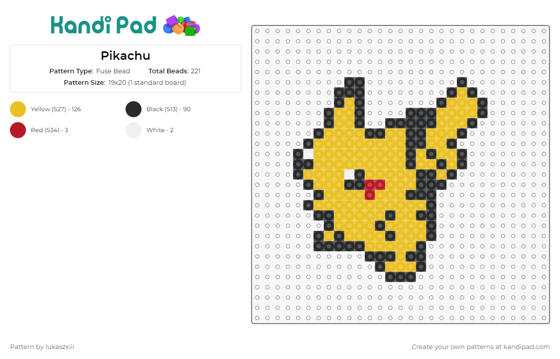 Pikachu - Fuse Bead Pattern by lukaszxiii on Kandi Pad - pikachu,pokemon,electric,creature,anime,character,yellow