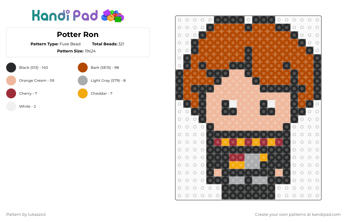 Potter Ron - Fuse Bead Pattern by lukaszxiii on Kandi Pad - beige,red