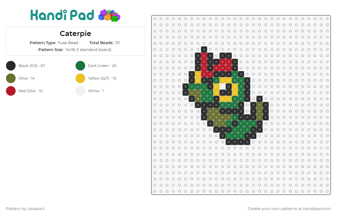 Caterpie - Fuse Bead Pattern by lukaszxiii on Kandi Pad - caterpie,pokemon,insect,creature,anime,character,green