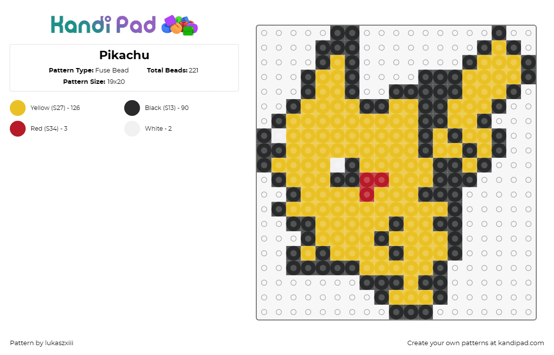 Pikachu - Fuse Bead Pattern by lukaszxiii on Kandi Pad - pikachu,pokemon,electric,creature,anime,character,yellow