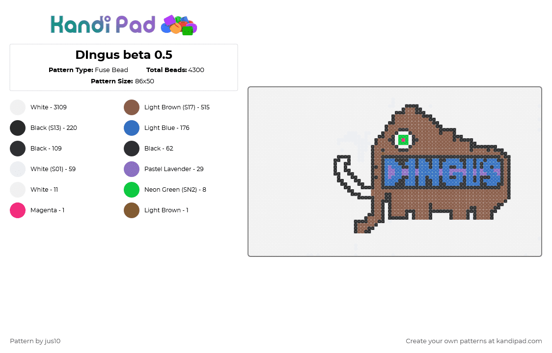 DIngus beta 0.5 - Fuse Bead Pattern by jus10 on Kandi Pad - white,tan,blue,wooli dingus subtronics
