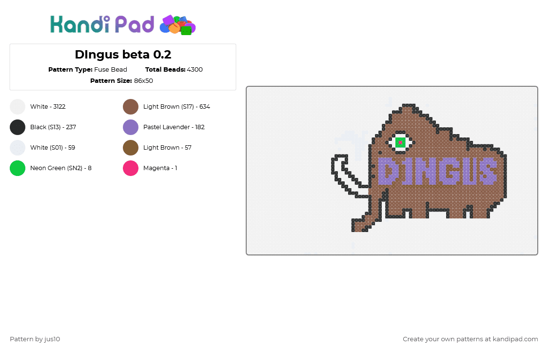 DIngus beta 0.2 - Fuse Bead Pattern by jus10 on Kandi Pad - white,tan