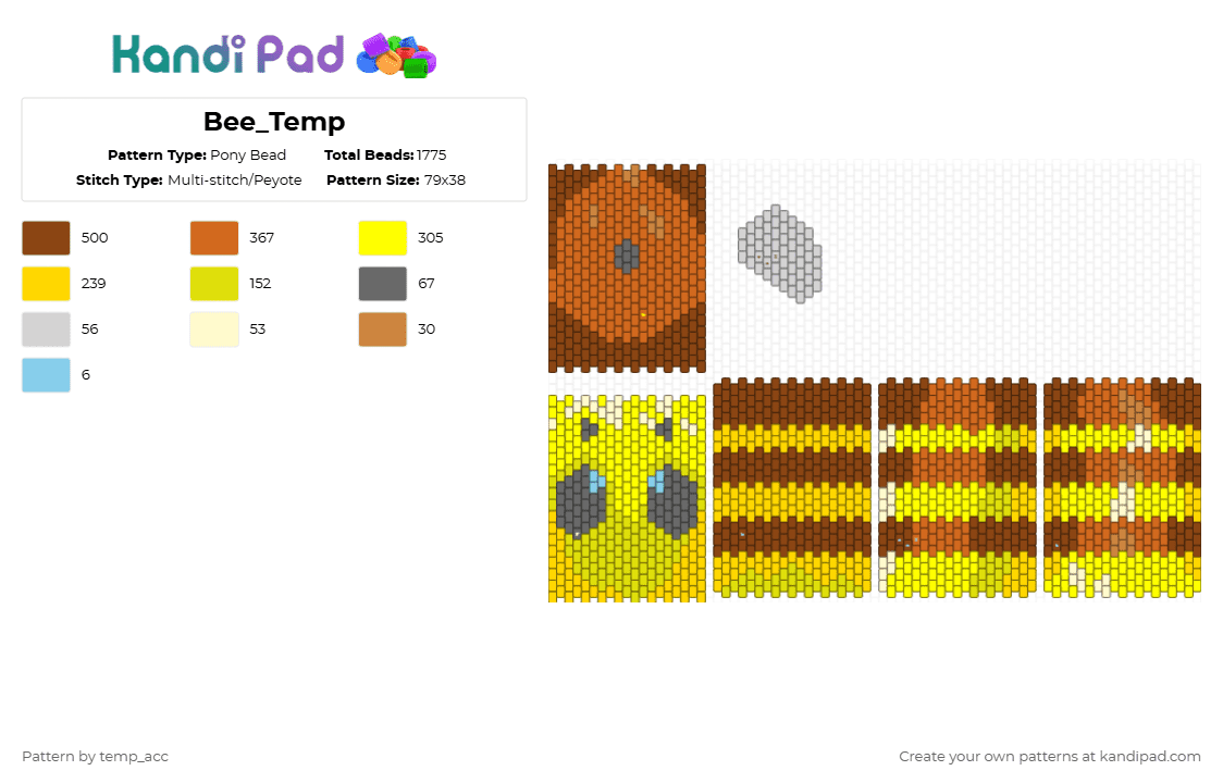 Bee_Temp - Pony Bead Pattern by temp_acc on Kandi Pad - red,orange,yellow