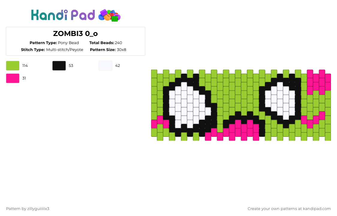ZOMBI3 0_o - Pony Bead Pattern by zillyguiiiiix3 on Kandi Pad - green