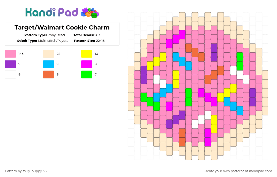 Target/Walmart Cookie Charm - Pony Bead Pattern by cl0wn_3n3rgy on Kandi Pad - beige,pink,cookie,cute,yummy,walmart,target,food,snack