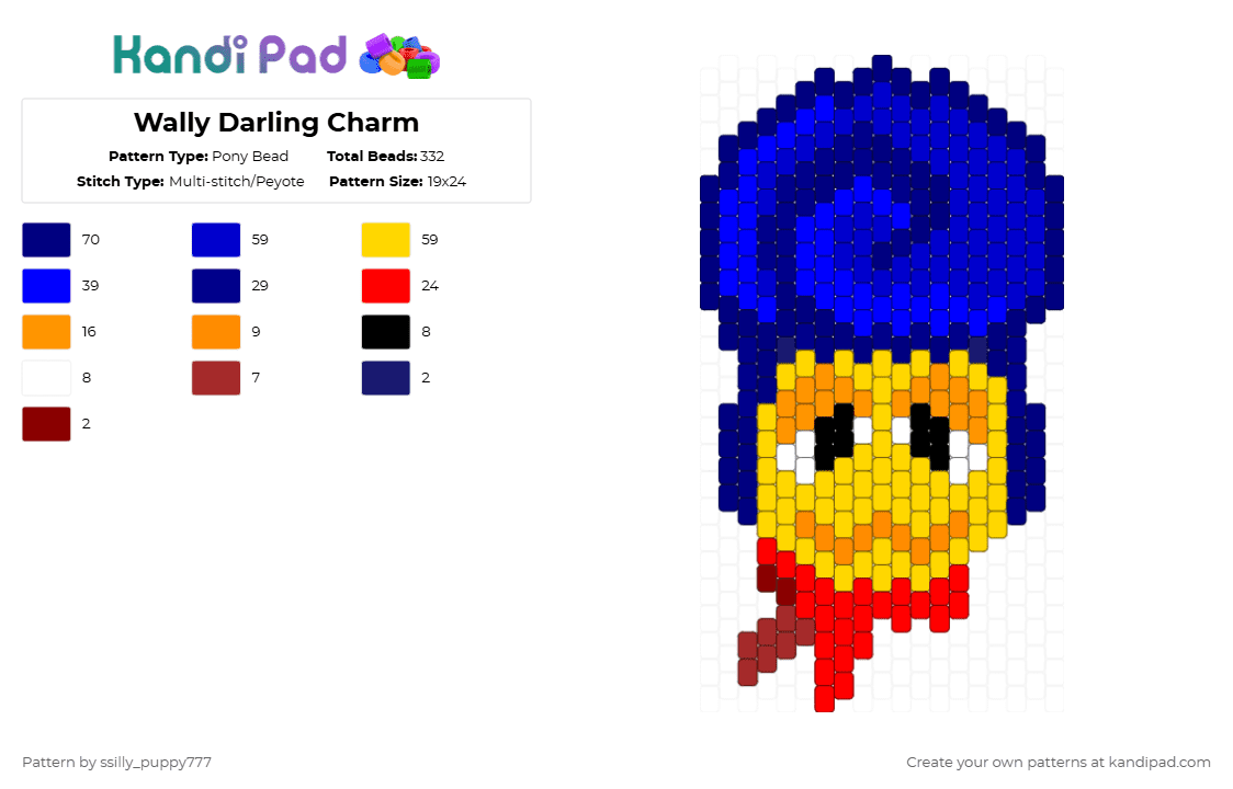Wally Darling Charm - Pony Bead Pattern by cl0wn_3n3rgy on Kandi Pad - purple,game,arg,wally darling,wally,darling,character