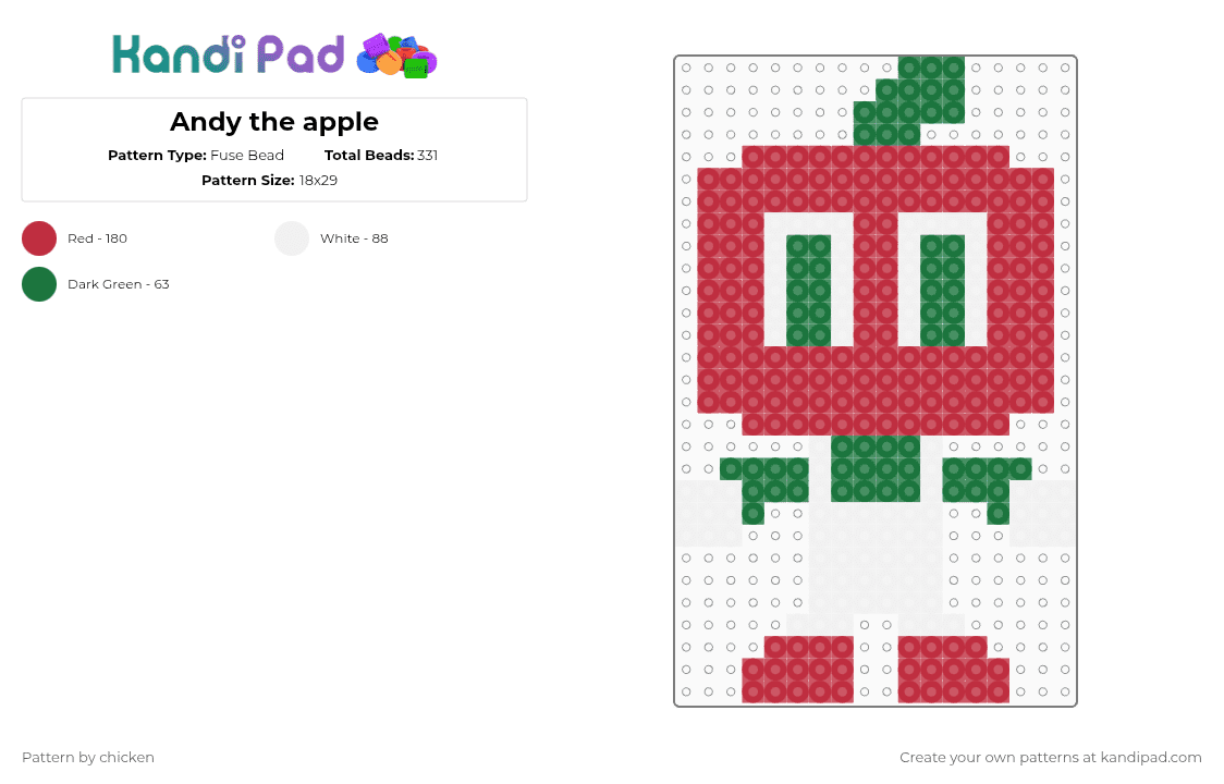 Andy the apple - Fuse Bead Pattern by the_eye on Kandi Pad - red