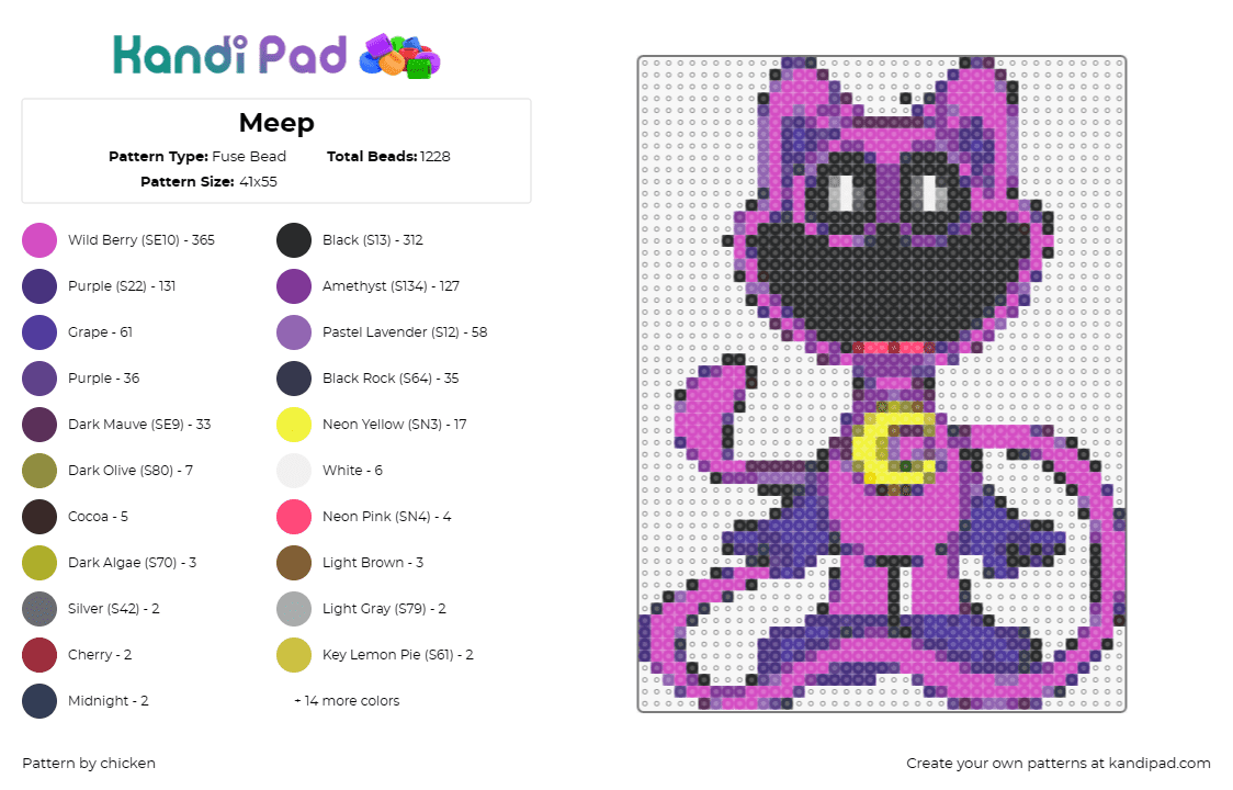 Meep - Fuse Bead Pattern by chicken on Kandi Pad - catnap,smiling critters,poppy playtime,video game,character,purple