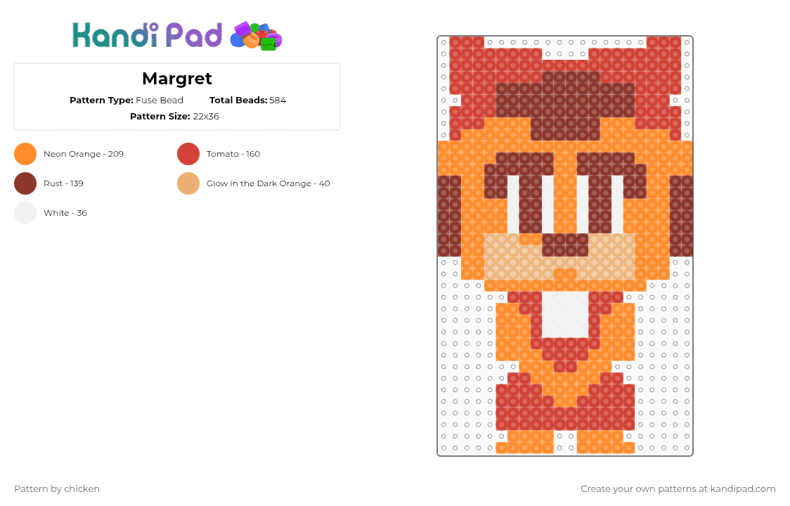 Margret - Fuse Bead Pattern by the_eye on Kandi Pad - orange,red