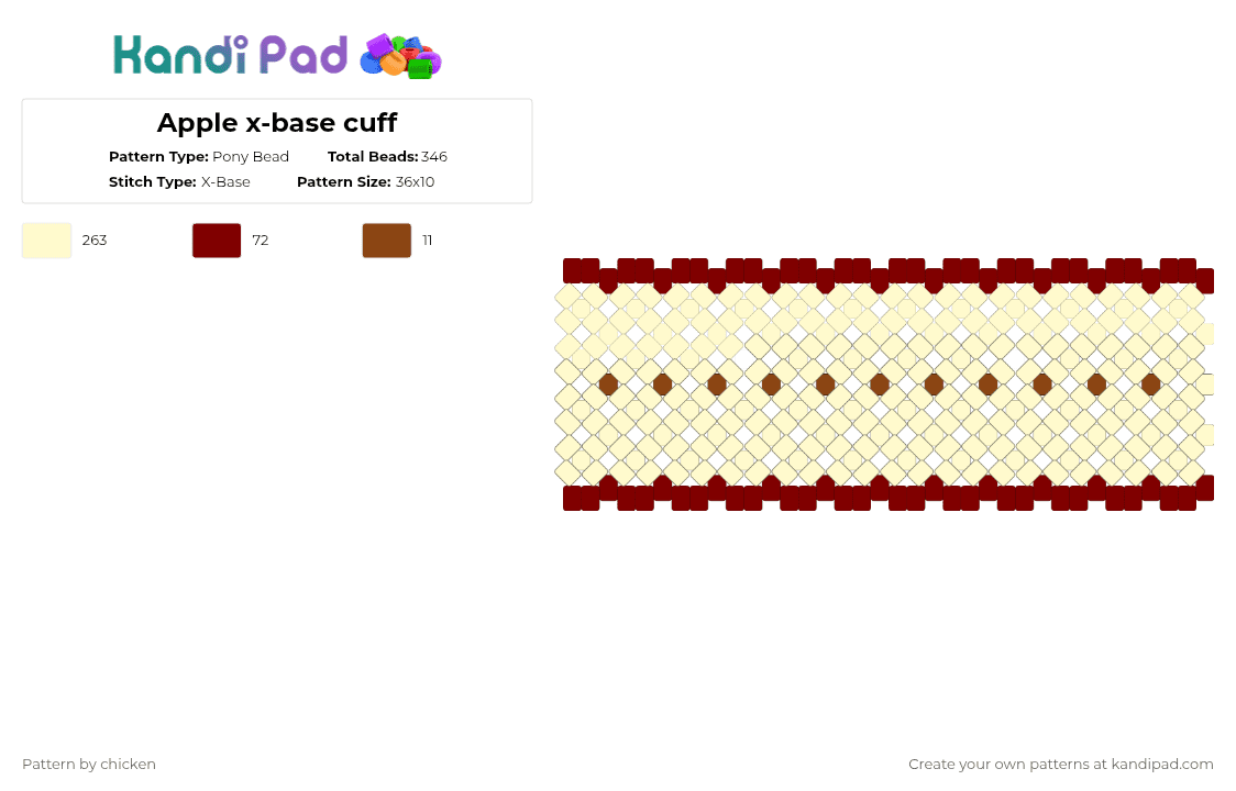 Apple x-base cuff - Pony Bead Pattern by the_eye on Kandi Pad - yellow