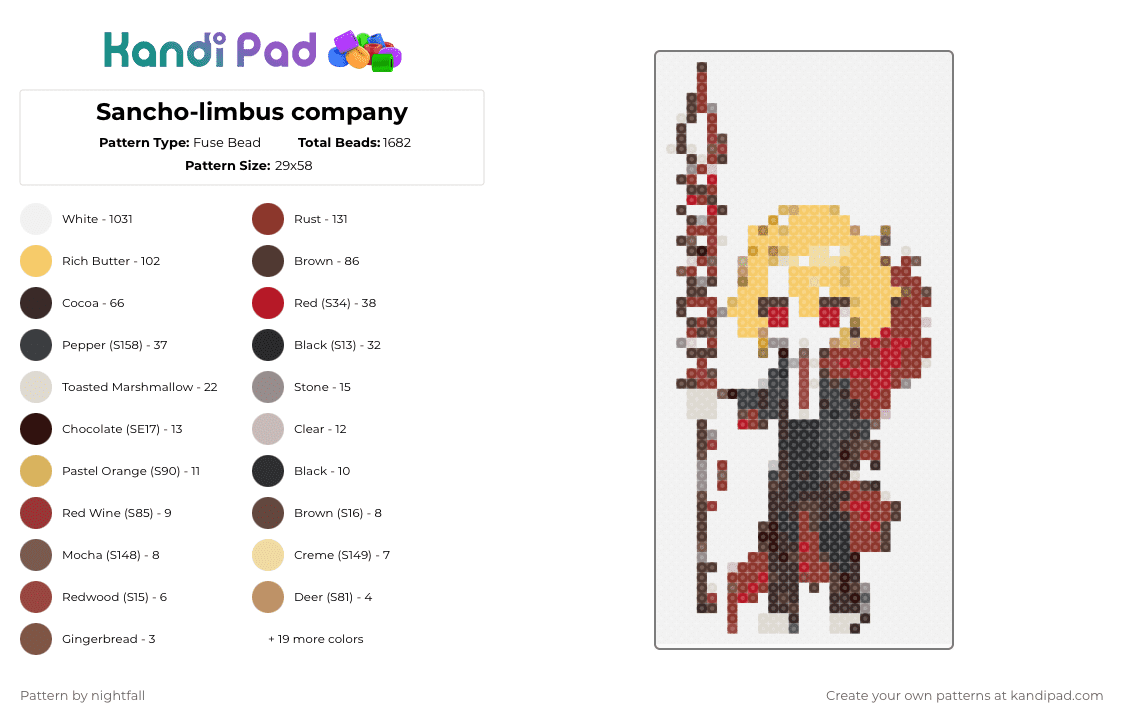Sancho-limbus company - Fuse Bead Pattern by nightfall on Kandi Pad - white,brown,red,yellow