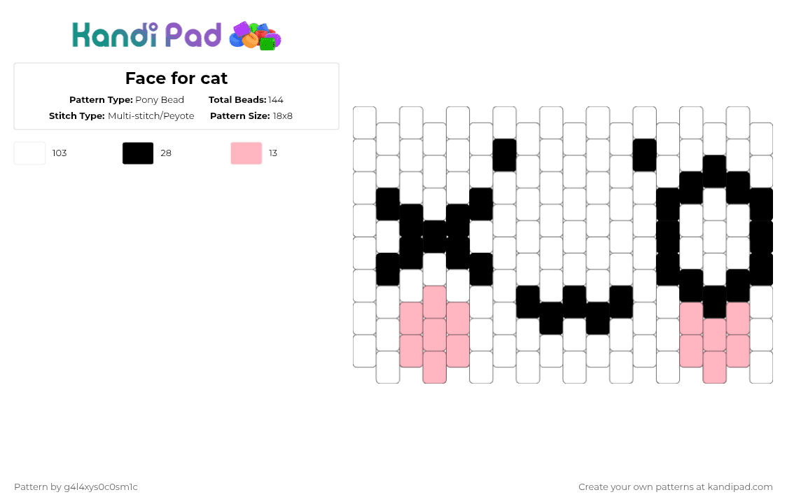 Face for cat - Pony Bead Pattern by g4l4xys0c0sm1c on Kandi Pad - white